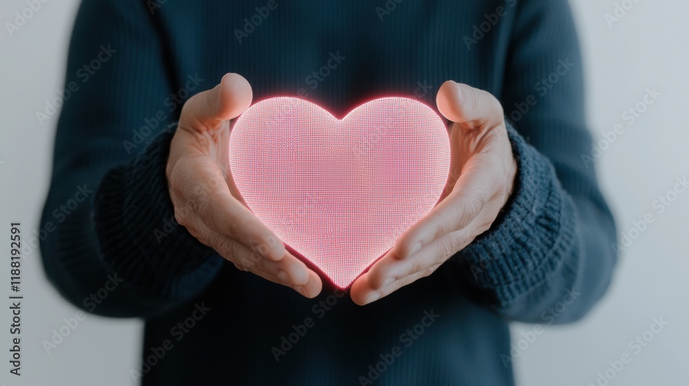 Doctor holding glowing digital heart representing affection in medicine Doctor holding glowing digital heart representing affection in medicine