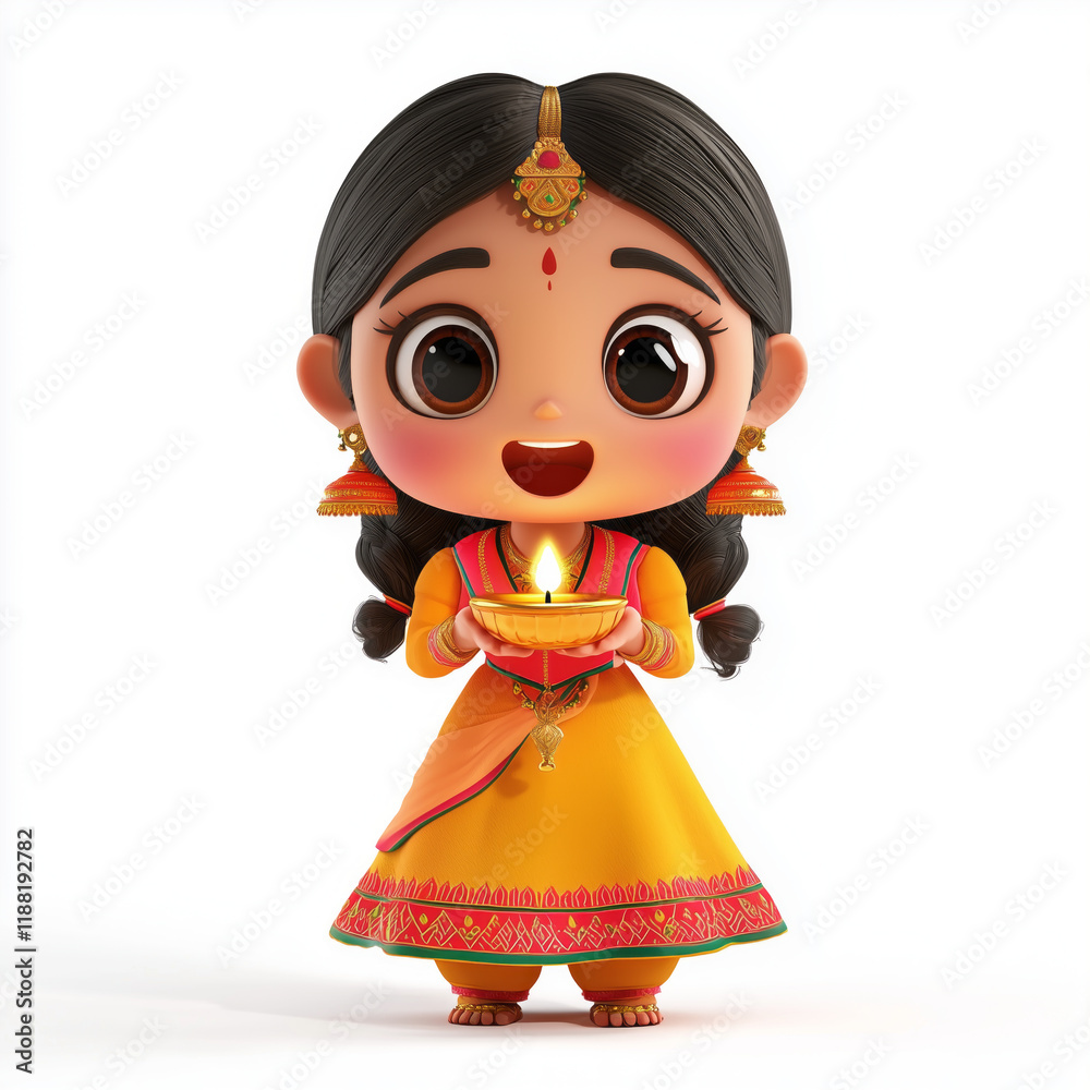 Excited Punjabi Girl Emoji, Transparent Design, Holding Diya, Dressed in Festive Outfit.. Excited Punjabi Girl Emoji, Transparent Design, Holding Diya, Dressed in Festive Outfit..