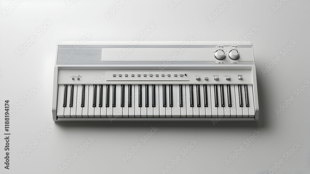 White Keyboard Instrument on Studio Background White Keyboard Instrument on Studio Background