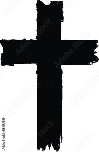 Textured Religion Cross . Christian cross . Vector cross with rough edges
