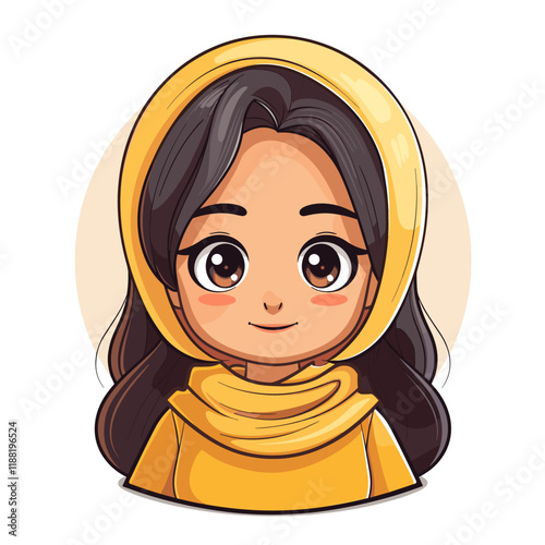 Vector illustration of Cute little Muslim girl in traditional clothes.