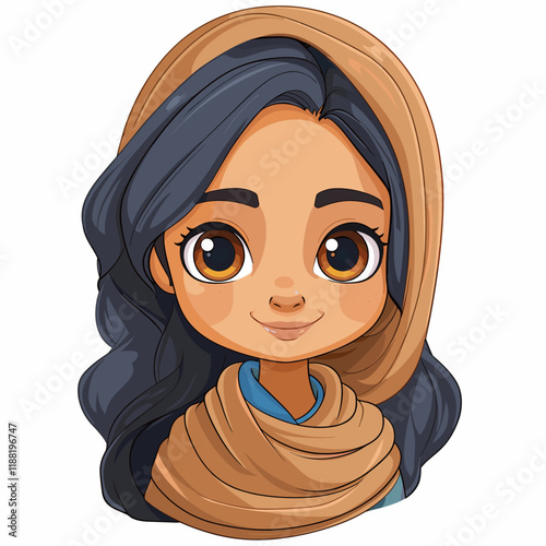 Illustration of a Cute Little Muslim Girl Wearing a Scarf