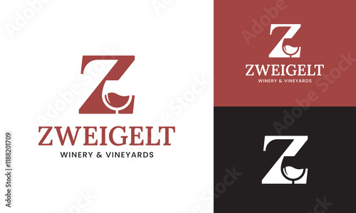 Letter Initial Z Wine Glass Logo Design Template. Suitable for Bar Restaurant Cafe Winery Vineyard Pub Club Business Brand Company Logo Design.