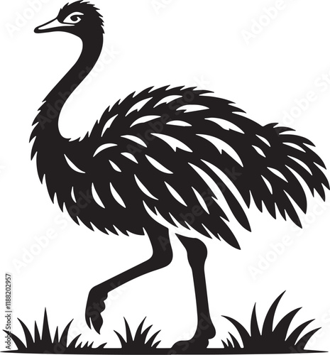 Ostrich Silhouette line art vector illustration on white background