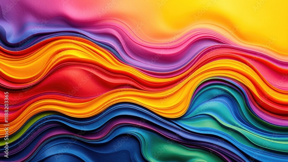 A Colorful Abstract Design of Wavy Layers in Hues of Pink, Yellow, Red, Blue, Green, and Purple A Colorful Abstract Design of Wavy Layers in Hues of Pink, Yellow, Red, Blue, Green, and Purple