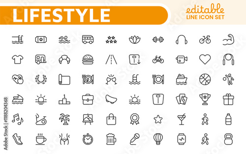 Lifestyle Icon Set. A chic and versatile collection of icons representing wellness, hobbies, daily living, lifestyle, and personal growth.