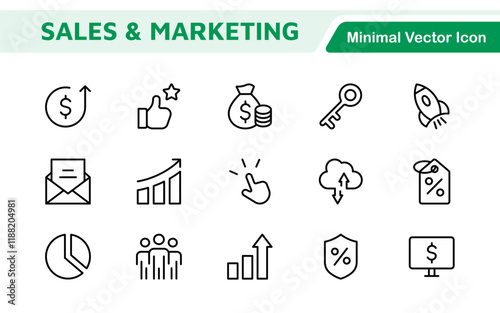 Sales and Marketing Icon Set. A dynamic collection of icons designed to enhance branding, promotions, and customer engagement, perfect for marketing materials and business applications.