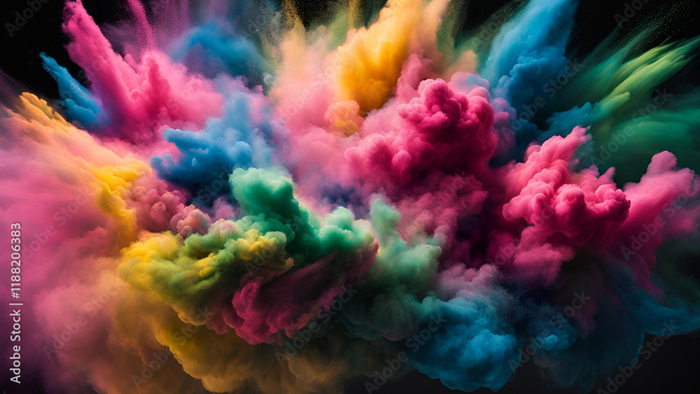 A vivid explosion of pigments contrasted with a dark surface A vivid explosion of pigments contrasted with a dark surface