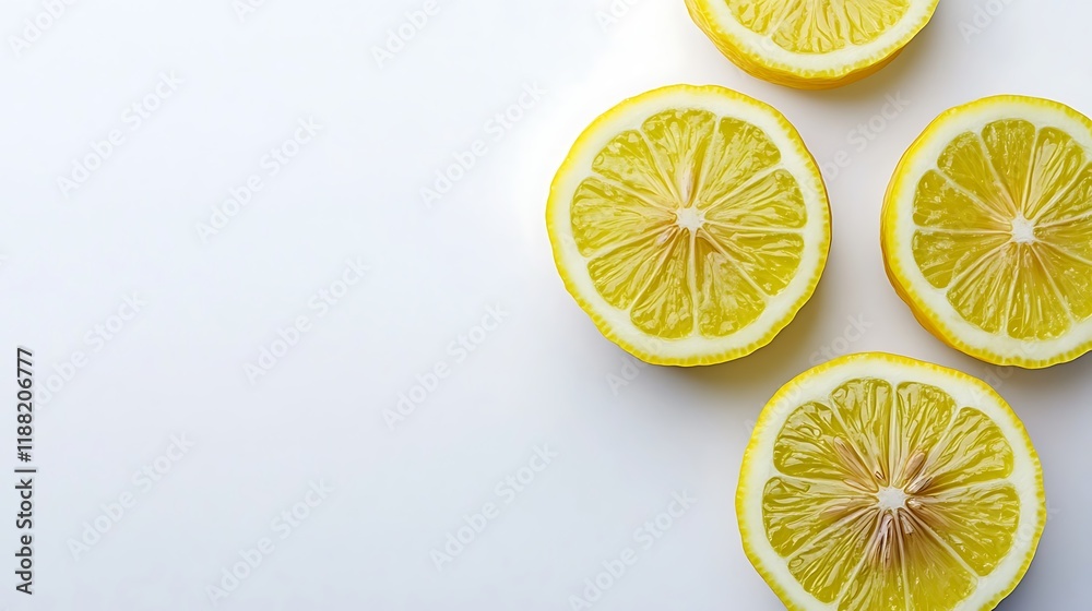 A fresh, sliced lemon isolated on a white background for health or food-related promotions. A fresh, sliced lemon isolated on a white background for health or food-related promotions.