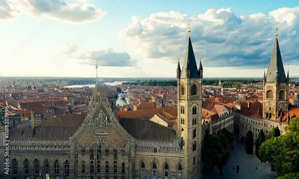 aerial timelapse of clouds enhancing a historic city’s landscape aerial timelapse of clouds enhancing a historic city’s landscape