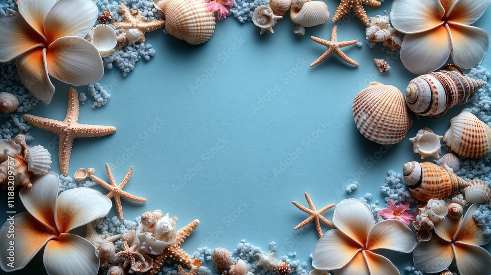 Obraz premium Aesthetic summer border with seashells