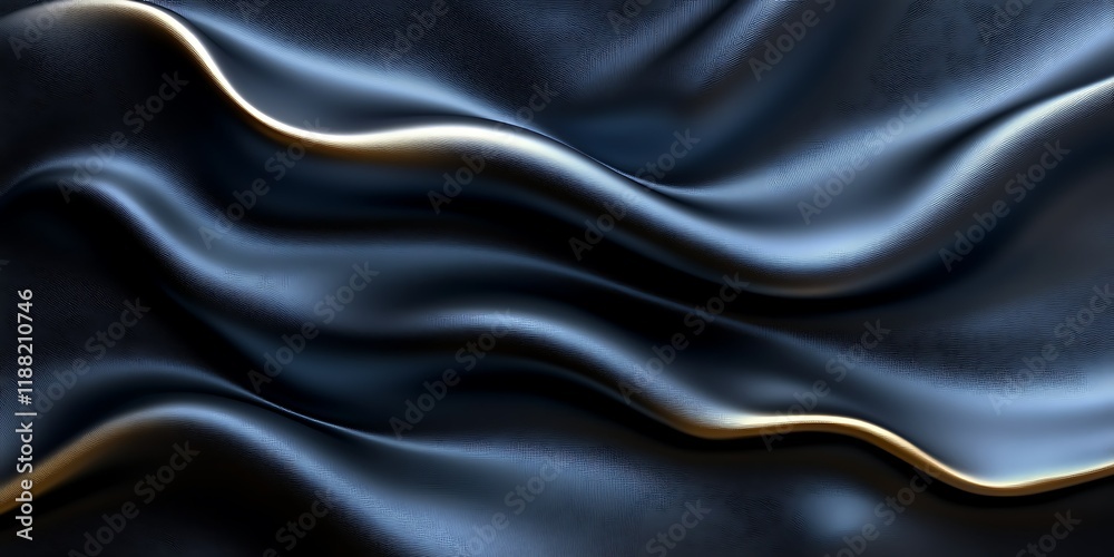 Fototapeta premium Dark blue silk fabric waves, elegant texture background, design