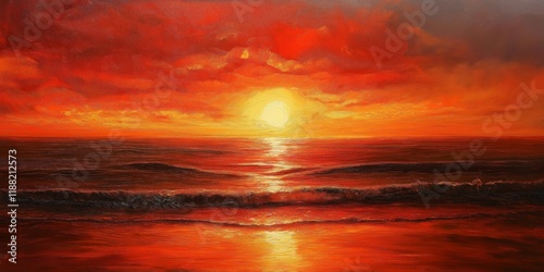 Peace in a Red Sky: Sunset Over the Tranquil Sea