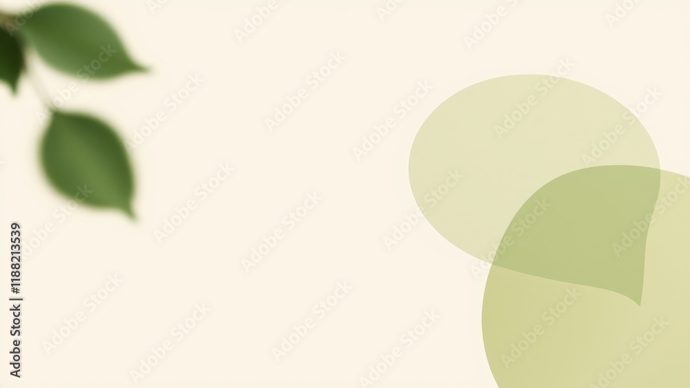Abstract Green Shapes with Blurred Leaf in Corner Abstract Green Shapes with Blurred Leaf in Corner