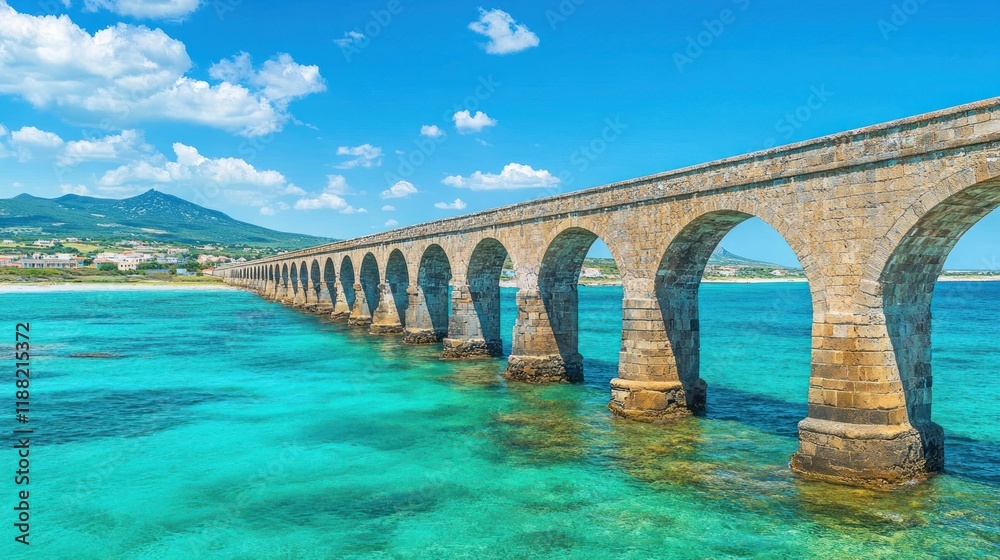 Serene Long Bridge Over Turquoise Waters in Sardinia Serene Long Bridge Over Turquoise Waters in Sardinia