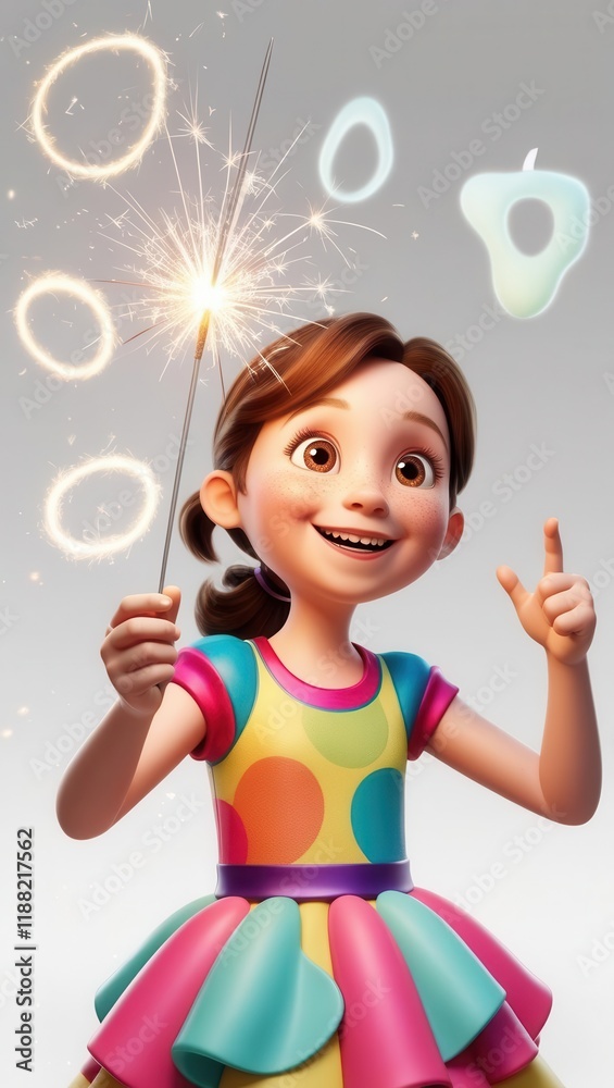 Magical girl sparking joy with fireworks animated scene cheerful atmosphere close-up Magical girl sparking joy with fireworks animated scene cheerful atmosphere close-up