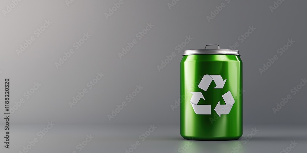 A green recyclable can symbolizing eco-friendly practices and sustainability. A green recyclable can symbolizing eco-friendly practices and sustainability.