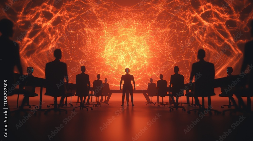 Fototapeta premium Silhouette of Business People with Abstract Orange Background