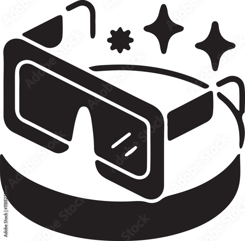 An illustration of an icon of glasses on top of a podium silhouette