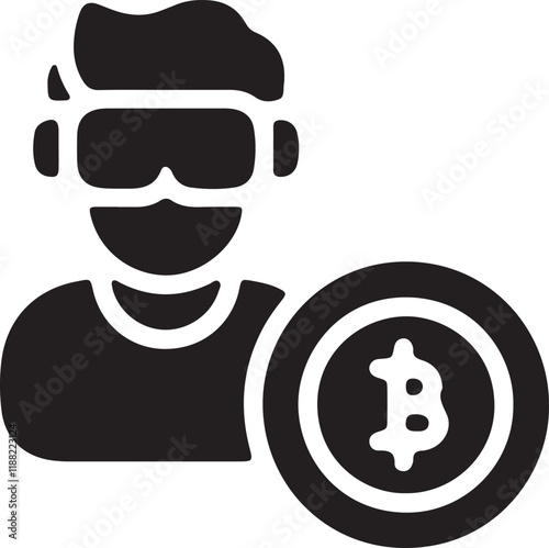 An illustration of an icon of a man wearing virtual glasses with virtual money