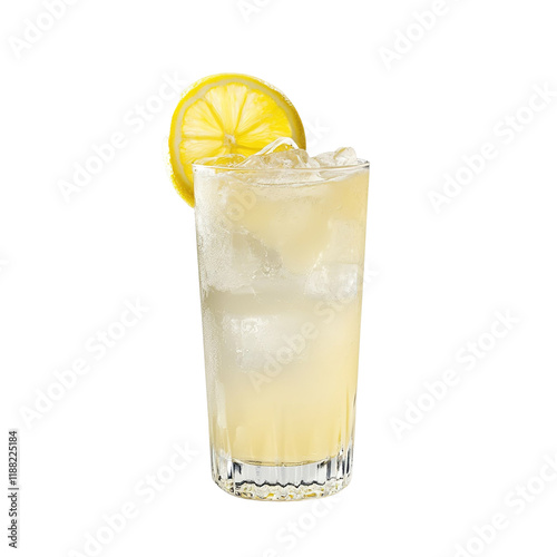 Extreme front view of a perfect looking Vodka Collins drink isolated on a white transparent background