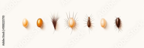 Lifecycle of head lice illustrated as a minimalist artwork on hair strands for educational insight