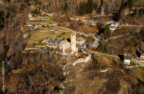 Aerial view of Chatelard Castle La Salle Aosta Valley Italy photo