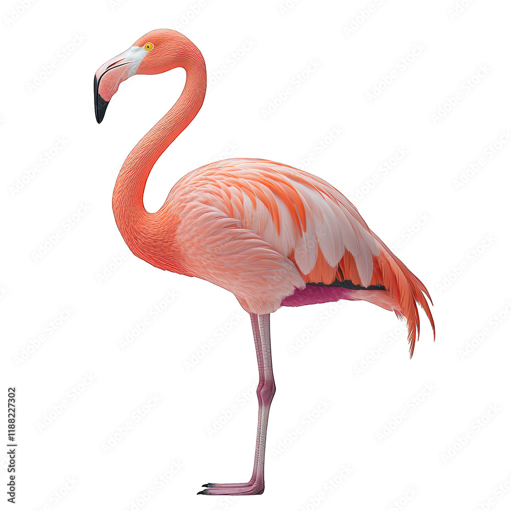 Fototapeta premium A vibrant pink flamingo standing gracefully on one leg.