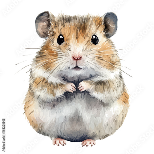 A watercolor vector painting of a hamster, isolated on a white background. Hamster vector.

