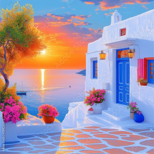 santorini island greece, generated ai