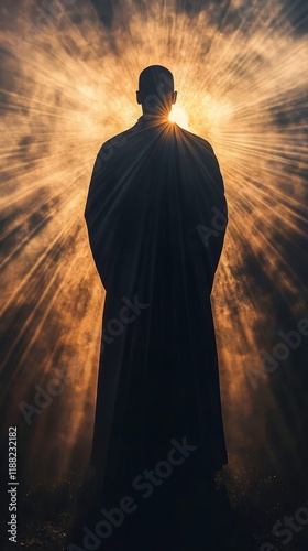 Sacred light and spirituality close-up of a priest's double exposure