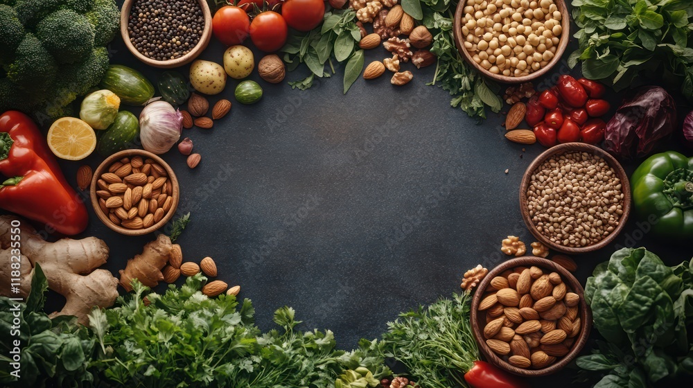 Healthy Eating: A Vibrant Collection of Fresh Produce and Nuts Healthy Eating: A Vibrant Collection of Fresh Produce and Nuts