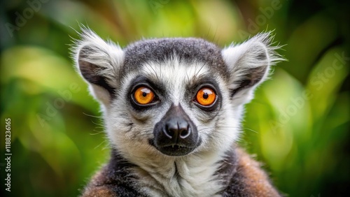 A lemur with large, round eyes and a mischievous grin, staring directly at the camera in a playful manner