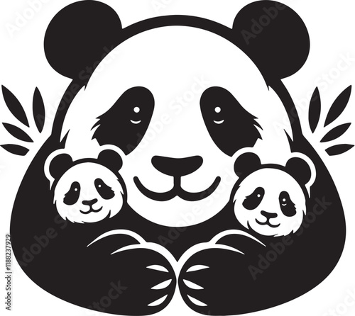 Panda Silhouette line art vector illustration on white background photo