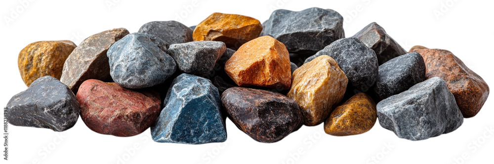 Gravel Stones Heap on White Surface, a compact arrangement of gravel stones showcasing their texture and color against a clean backdrop Gravel Stones Heap on White Surface, a compact arrangement of gravel stones showcasing their texture and color against a clean backdrop