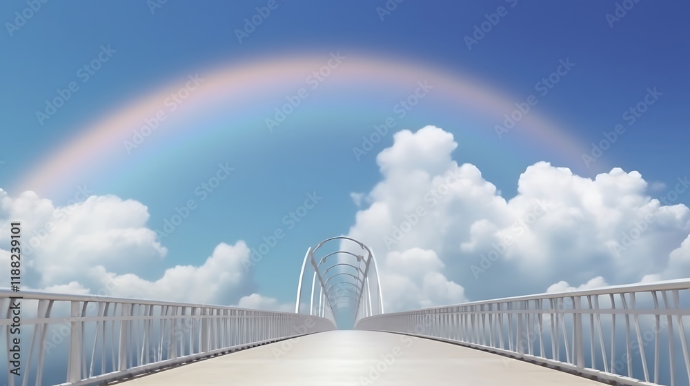 Fototapeta premium White Bridge Leading Towards A Rainbow In The Sky