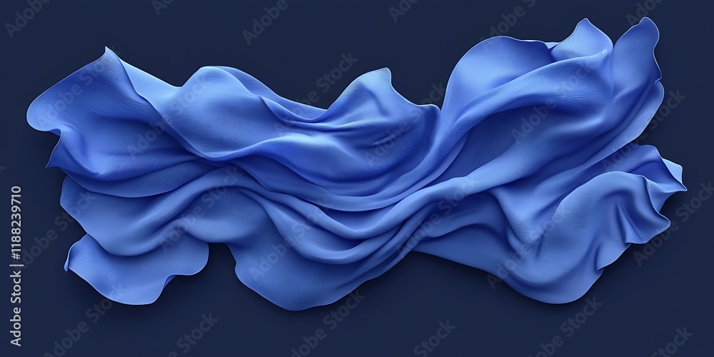 Fototapeta premium Blue fabric waves, flowing design, dark background, abstract art, website banner