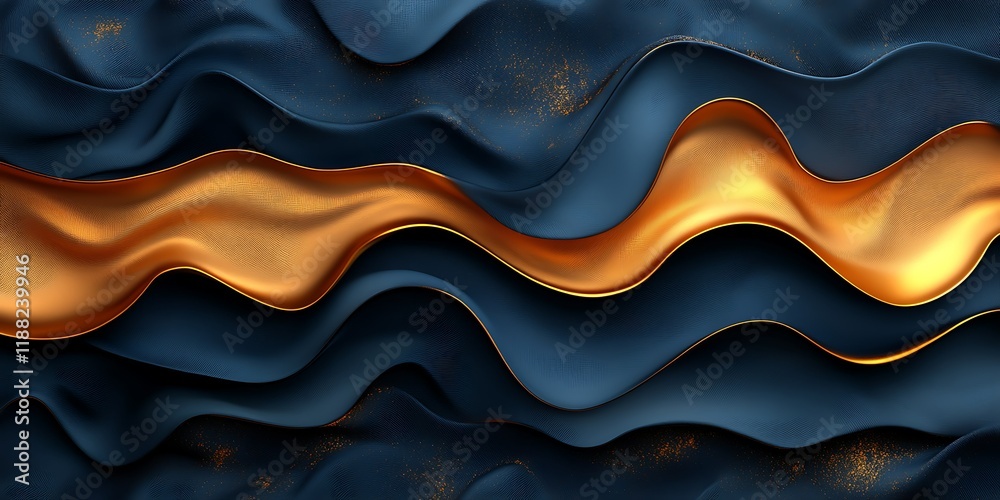 Obraz premium Abstract gold and blue waves, luxury background