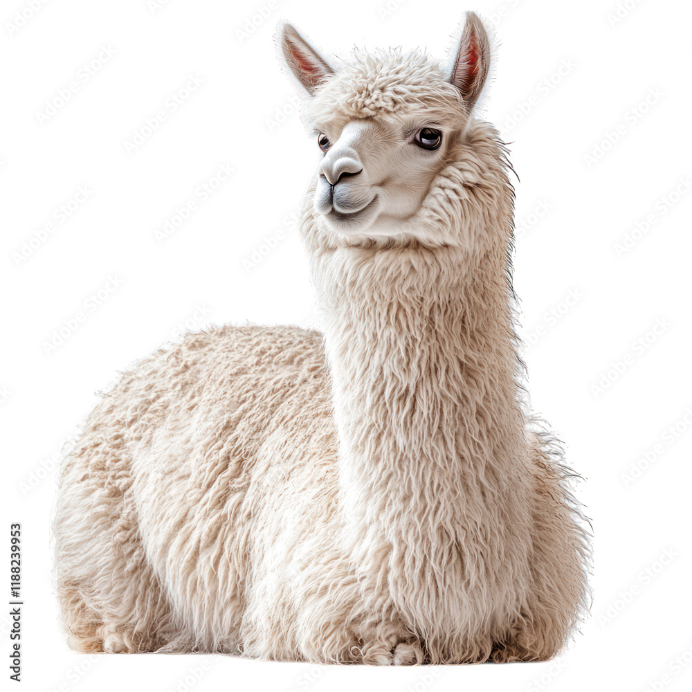 Obraz premium A fluffy white alpaca lounging comfortably.