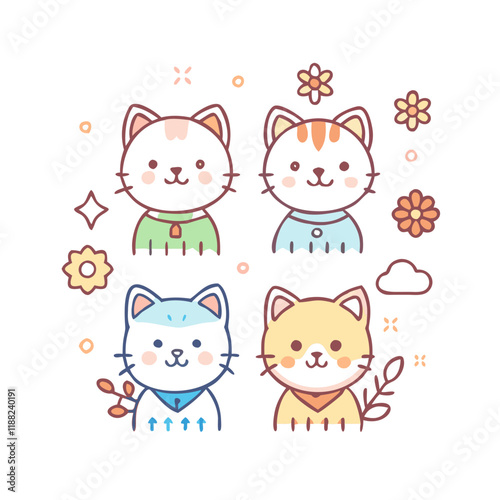 Adorable Cartoon Cats with Scarves – High-Quality Vector for Seasonal Themes
