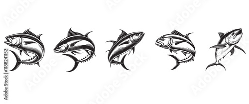 Collection of Atlantic Cod fish vector illustration, Sea fish different poses Design
