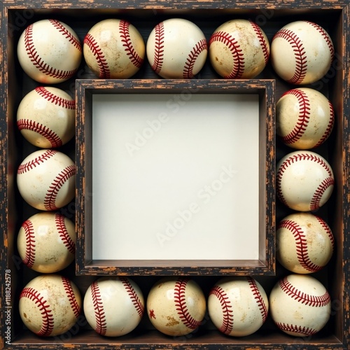 Vintage used baseballs with distressed surfaces in a modern sports frame, rugged texture, vintage sports, sports photography