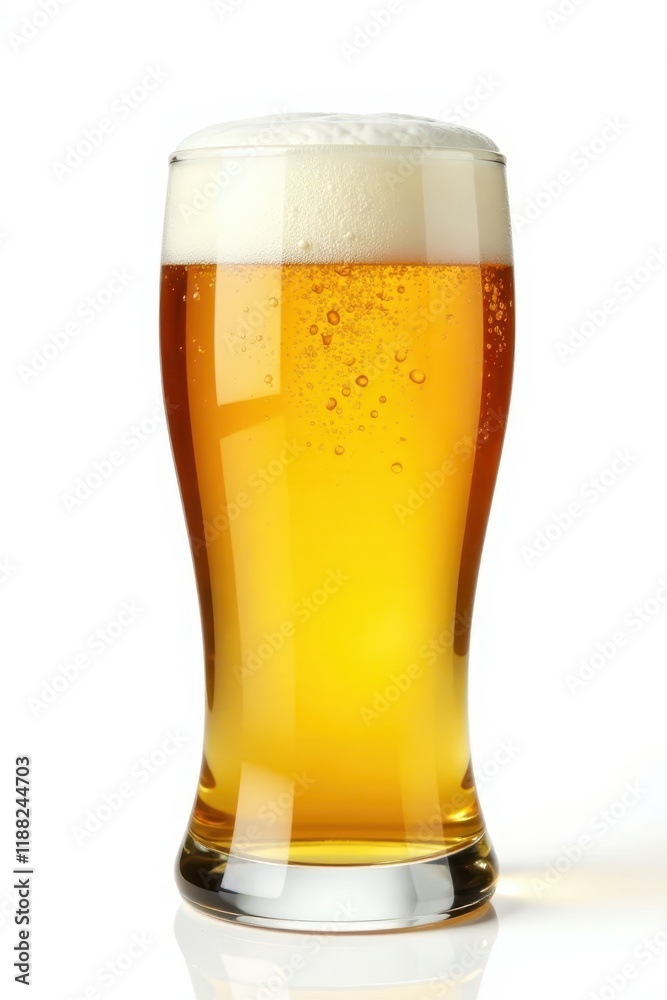 Beer with creamy foam isolated on white background, foam, cold beer Beer with creamy foam isolated on white background, foam, cold beer