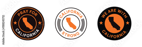 Pray for California vector, Los Angeles wildfire in California state, USA illustration for banner, t-shirt, poster, sticker, badges, social media design