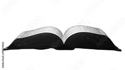 Minimalist monochrome design of an open book, emphasizing simplicity and elegance in flat style, ideal for literary themes and modern aesthetics photo