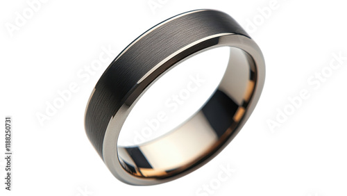 Minimalist titanium ring on a clean white backdrop, showcasing contemporary elegance and sleek design.
