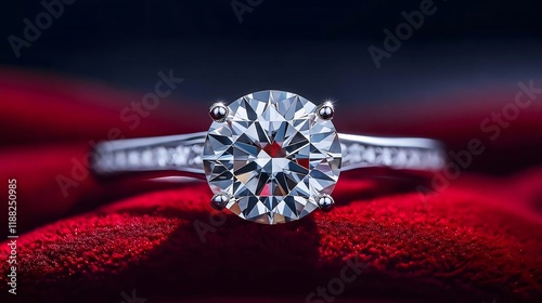 Diamond ring, red velvet, luxury, jewelry, close-up. photo