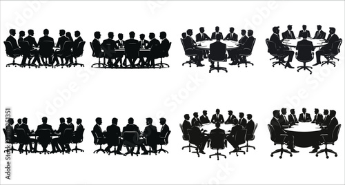 Professional businessman meeting silhouettes vector. Corporate businessman meeting silhouettes at office vector design. Office business meeting silhouettes vector illustration