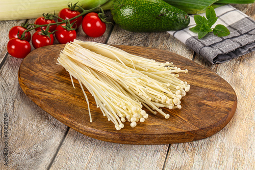 Raw enoki mushroom for cooking photo