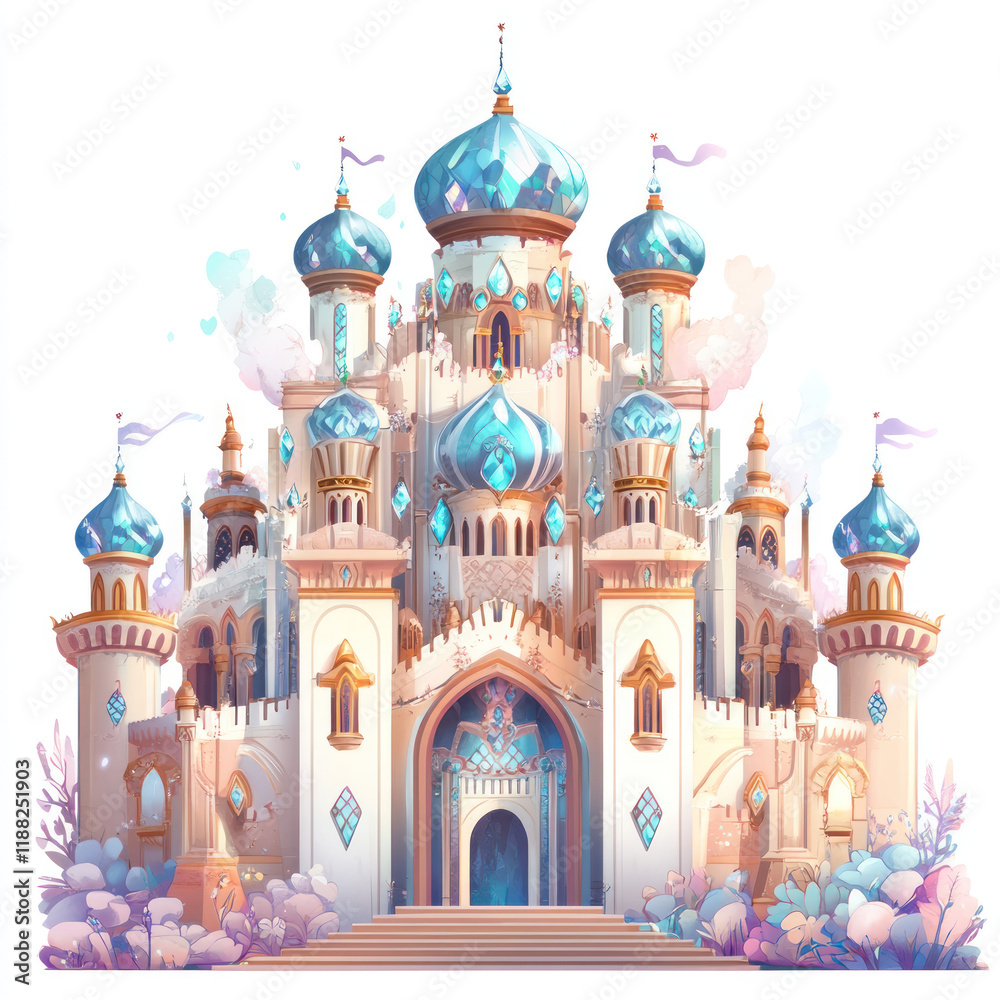 Fototapeta premium Whimsical Colorful Castle with Blue Domes